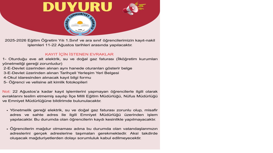 2025-2026 EĞİTİM ÖĞRETİM YILI KAYIT DUYURUSU